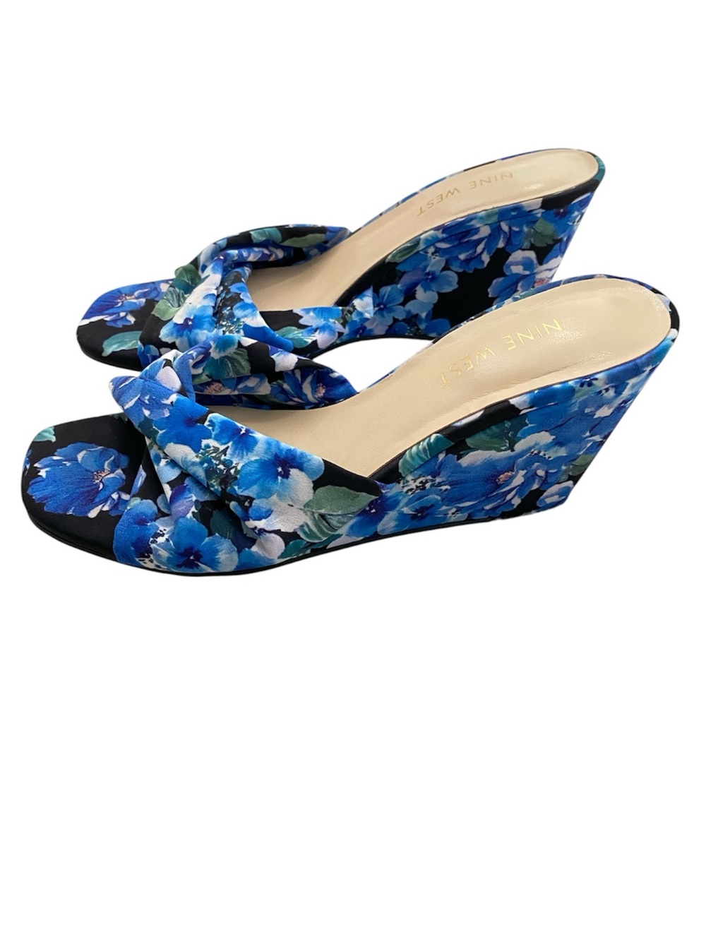 Nine West Blue Floral Knot Wedge Sandals Size 6.5